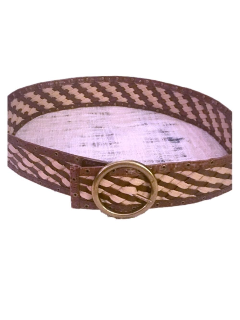 Brown and Tan Leather Braided Belt with Brass Buckle